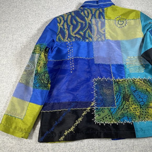 Marsh Landing Jacket Womens Medium Floral Embroidered Applique Patch Button up - Picture 15 of 15